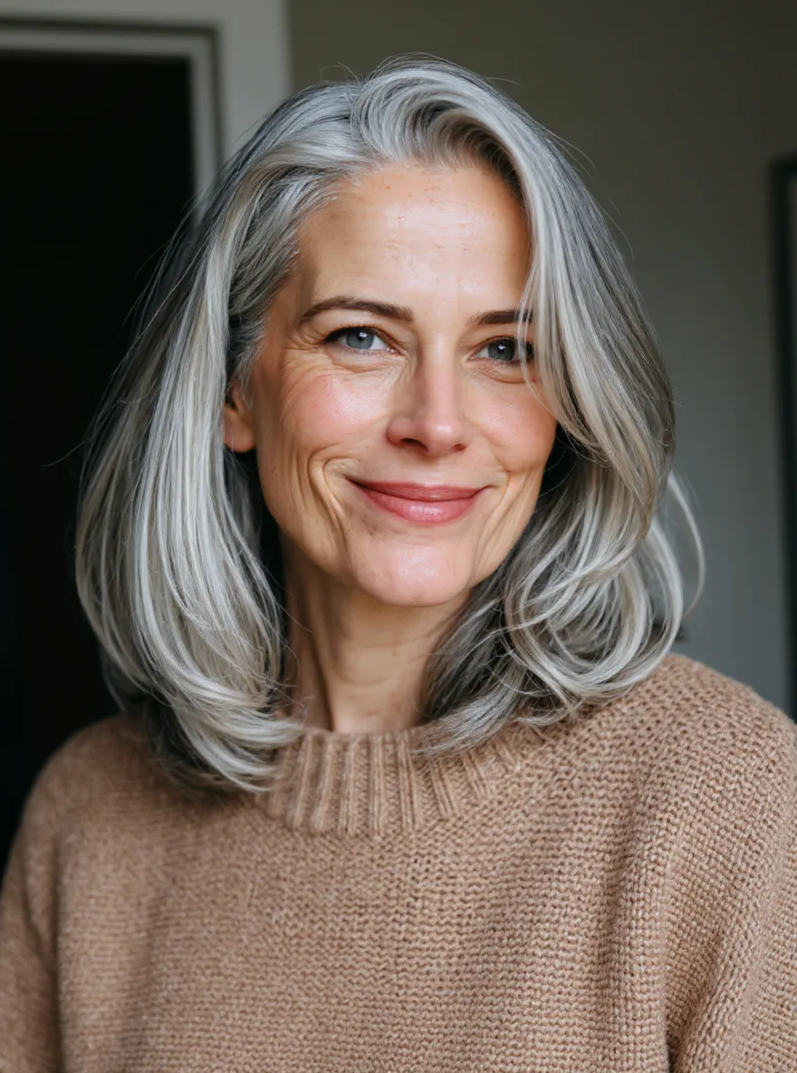 Oval Face Layered Silver Frost Bob